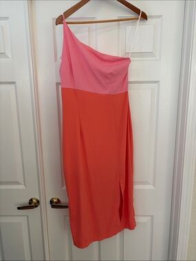 Petal & Pup One-Shoulder Colorblock Dress in Pink and Coral